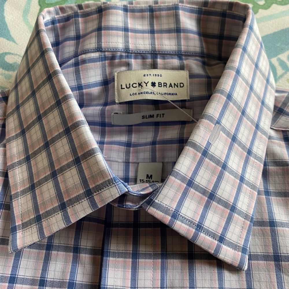 Lucky Brand long sleeve light blue, pink dress shirt
